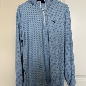 Rhoback Men’s Quarter Zip - Light Blue with Navy Blue Dots - Large